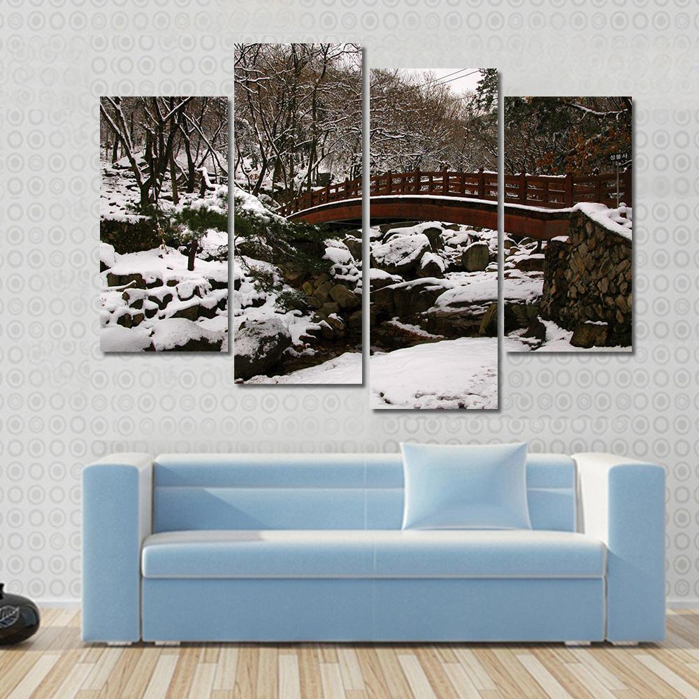 Korean Bridge In Winter Canvas Wall Art-4 Pop-Gallery Wrap-50" x 32"-Tiaracle