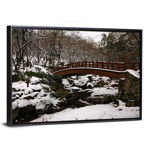 Korean Bridge In Winter Canvas Wall Art-3 Horizontal-Gallery Wrap-25" x 16"-Tiaracle