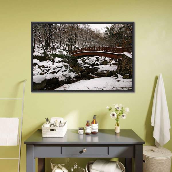 Korean Bridge In Winter Canvas Wall Art-3 Horizontal-Gallery Wrap-25" x 16"-Tiaracle
