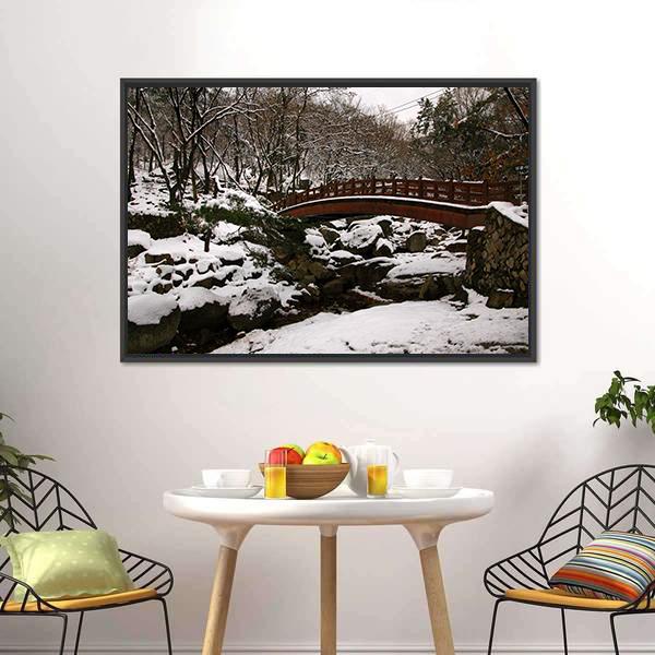 Korean Bridge In Winter Canvas Wall Art-3 Horizontal-Gallery Wrap-25" x 16"-Tiaracle