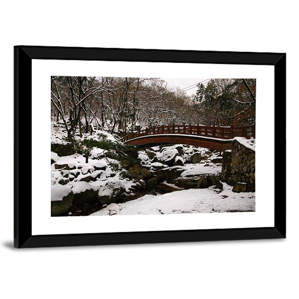 Korean Bridge In Winter Canvas Wall Art-3 Horizontal-Gallery Wrap-25" x 16"-Tiaracle