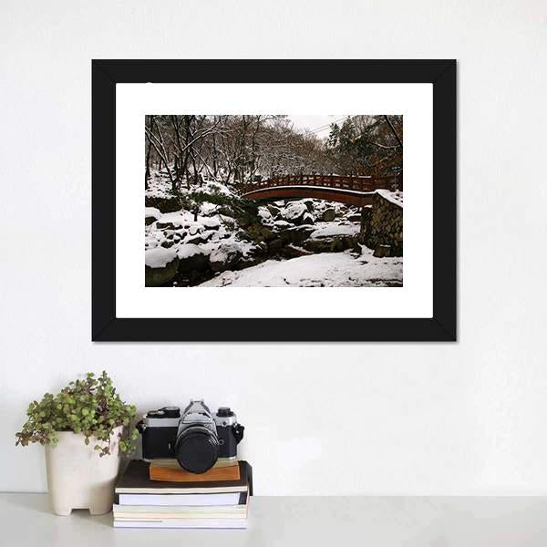 Korean Bridge In Winter Canvas Wall Art-1 Piece-Framed Print-20" x 16"-Tiaracle