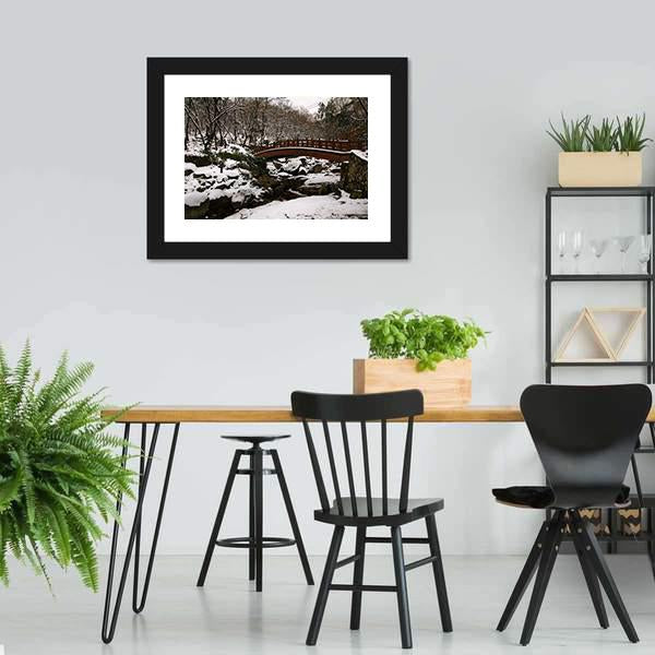 Korean Bridge In Winter Canvas Wall Art-3 Horizontal-Gallery Wrap-25" x 16"-Tiaracle