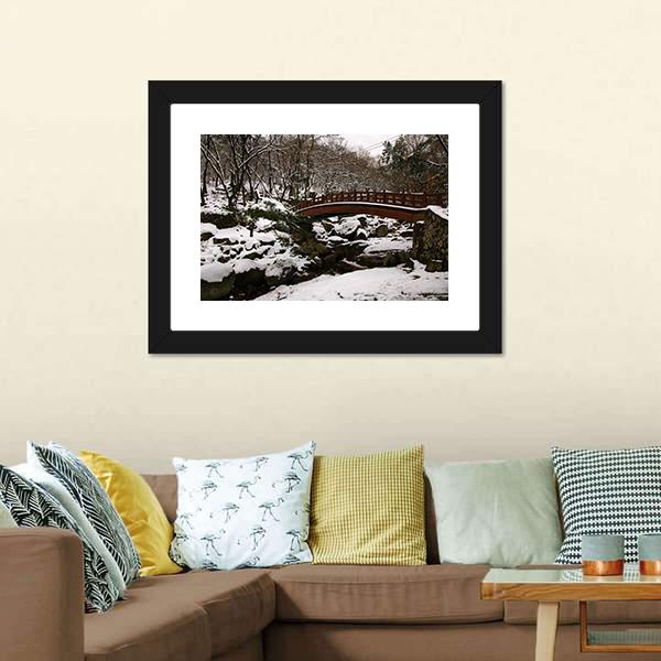 Korean Bridge In Winter Canvas Wall Art-3 Horizontal-Gallery Wrap-25" x 16"-Tiaracle