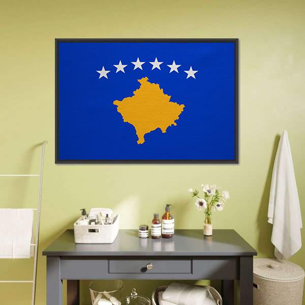 Kosovo Flag Canvas Wall Art-1 Piece-Floating Frame-24" x 16"-Tiaracle