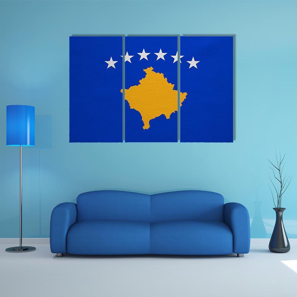 Kosovo Flag Canvas Wall Art-5 Star-Gallery Wrap-62" x 32"-Tiaracle