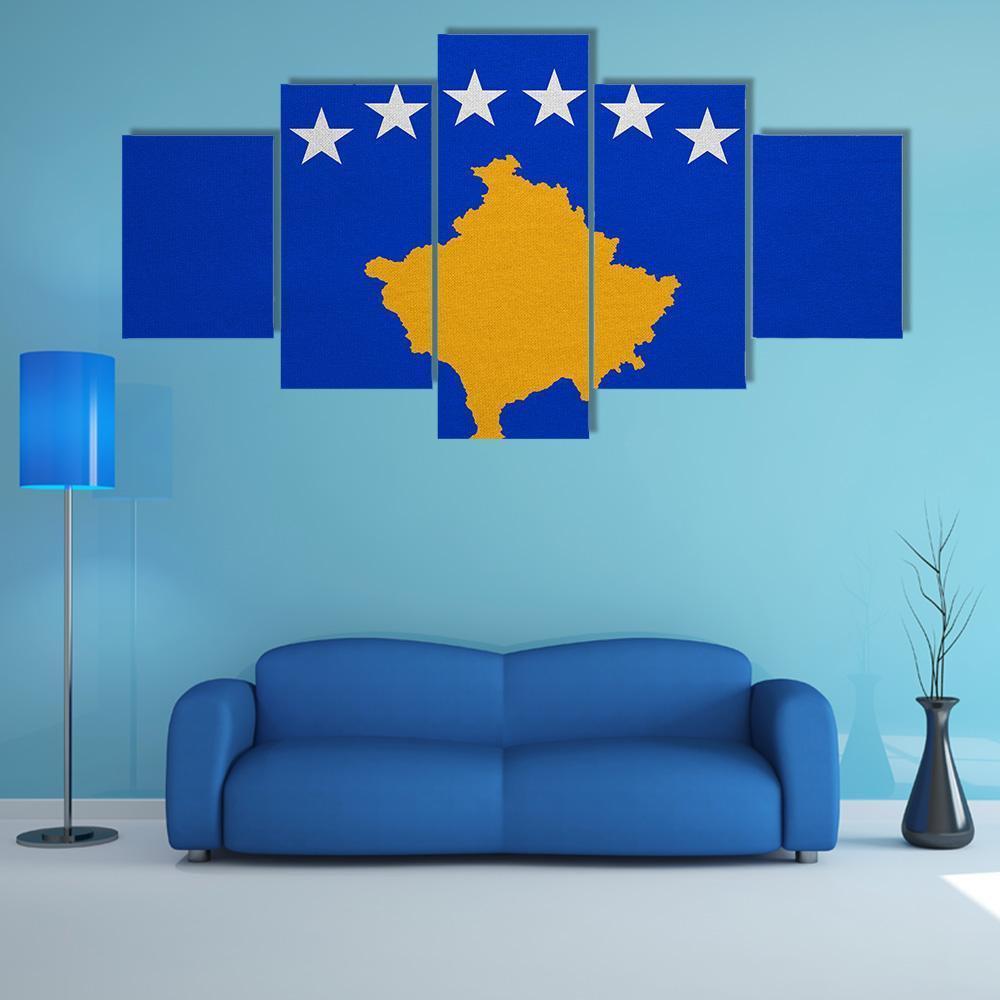 Kosovo Flag Canvas Wall Art-5 Star-Gallery Wrap-62" x 32"-Tiaracle