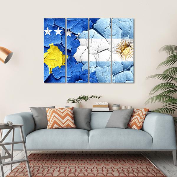 Kosovo Flag With Argentine Flag Canvas Wall Art-4 Horizontal-Gallery Wrap-34" x 24"-Tiaracle