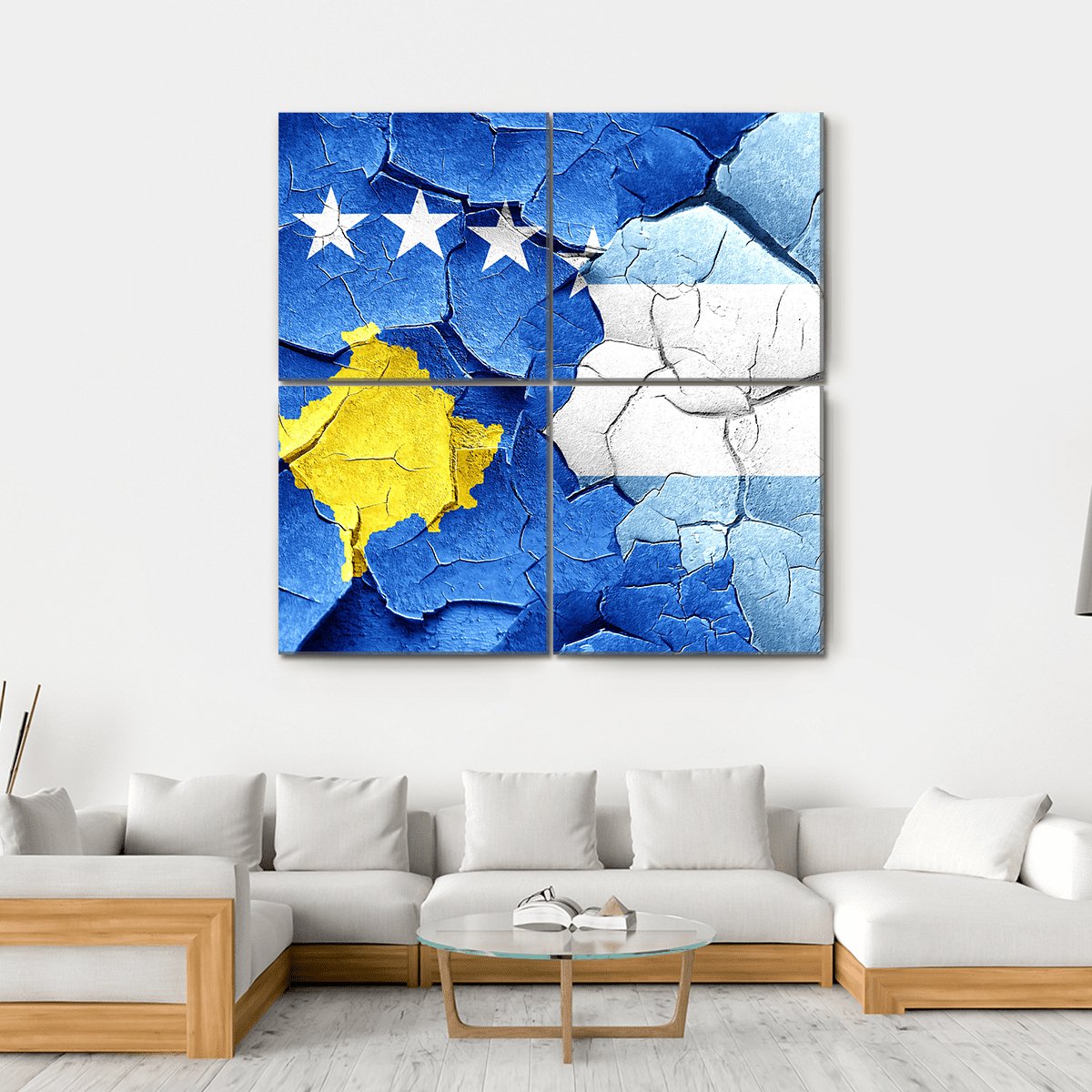 Kosovo Flag With Argentine Flag Canvas Wall Art-4 Square-Gallery Wrap-17" x 17"-Tiaracle