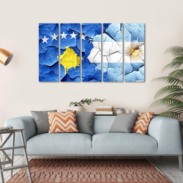 Kosovo Flag With Argentine Flag Canvas Wall Art-5 Horizontal-Gallery Wrap-22" x 12"-Tiaracle