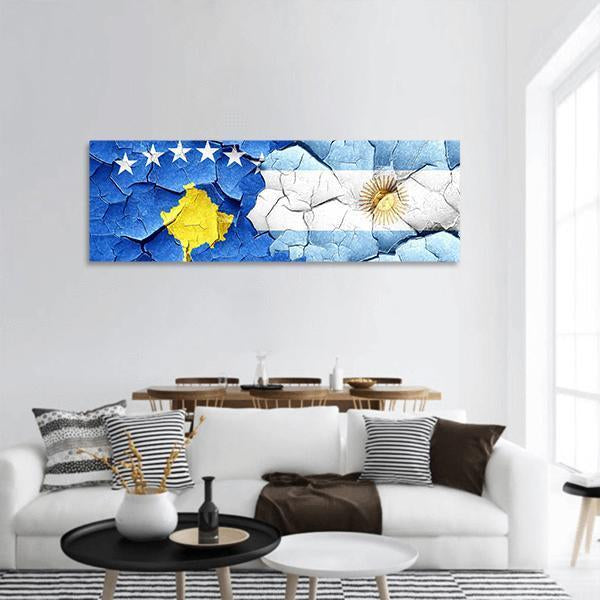 Kosovo Flag With Argentine Flag Panoramic Canvas Wall Art-1 Piece-36" x 12"-Tiaracle