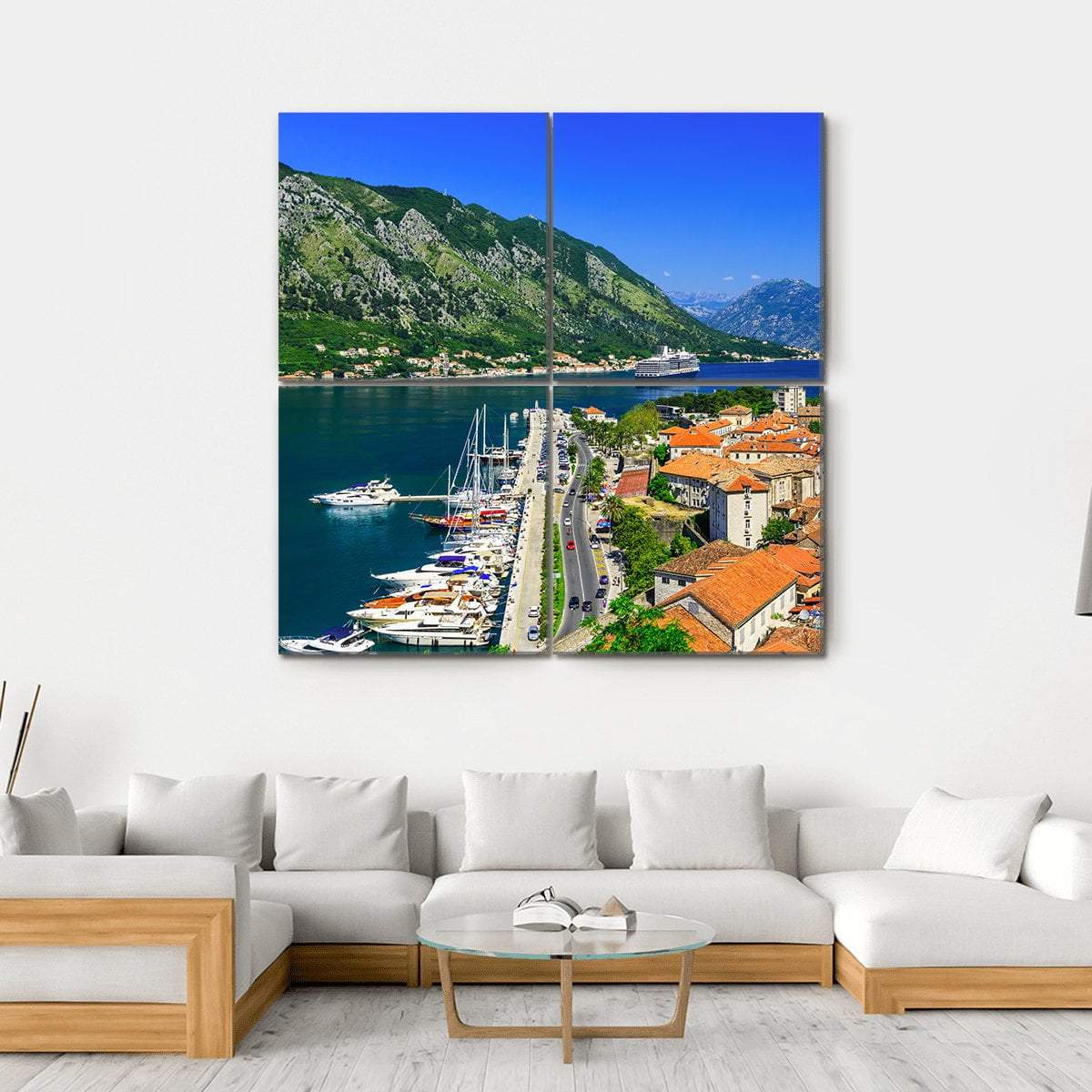 Kotor Bay &amp; Old Town Canvas Wall Art-4 Square-Gallery Wrap-17" x 17"-Tiaracle