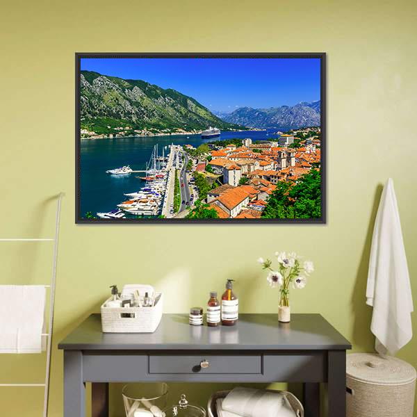 Kotor Bay &amp; Old Town Canvas Wall Art-1 Piece-Floating Frame-24" x 16"-Tiaracle