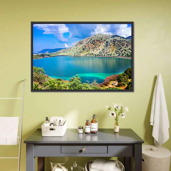 Kournas Lake Canvas Wall Art-1 Piece-Floating Frame-24" x 16"-Tiaracle