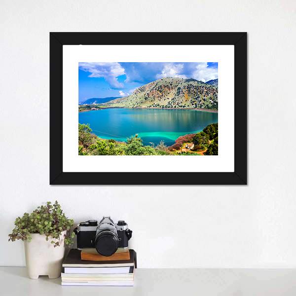 Kournas Lake Canvas Wall Art-1 Piece-Framed Print-20" x 16"-Tiaracle