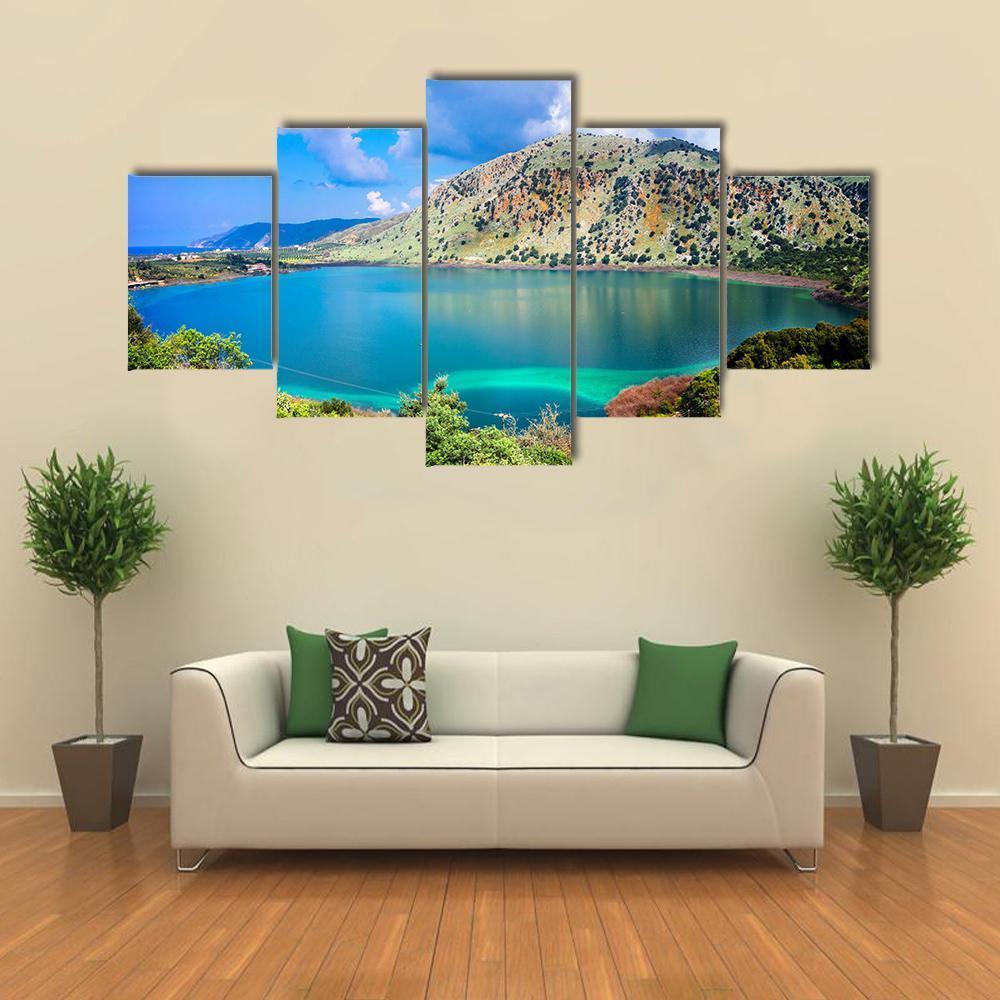 Kournas Lake Canvas Wall Art-5 Star-Gallery Wrap-62" x 32"-Tiaracle