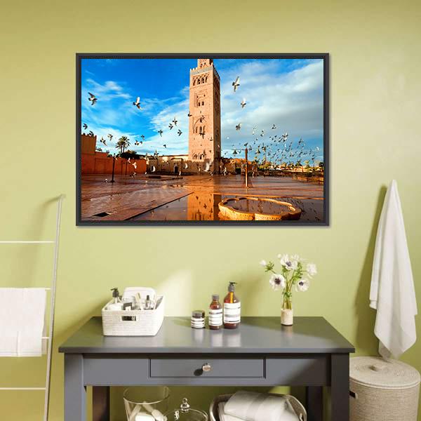 Koutoubia Mosque Morocco Canvas Wall Art-1 Piece-Floating Frame-24" x 16"-Tiaracle