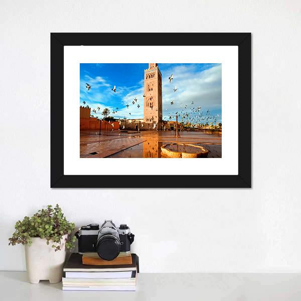 Koutoubia Mosque Morocco Canvas Wall Art-1 Piece-Framed Print-20" x 16"-Tiaracle