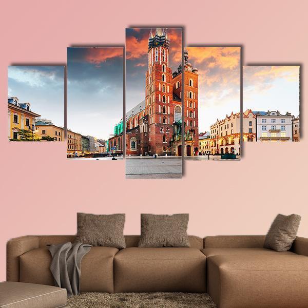 Krakow Old Town Canvas Wall Art-5 Star-Gallery Wrap-62" x 32"-Tiaracle