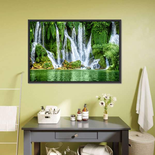 Kravica Waterfall Canvas Wall Art-1 Piece-Floating Frame-24" x 16"-Tiaracle