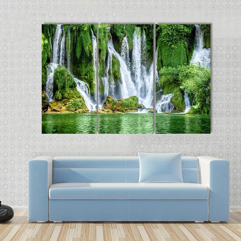 Kravica Waterfall Canvas Wall Art-3 Horizontal-Gallery Wrap-37" x 24"-Tiaracle