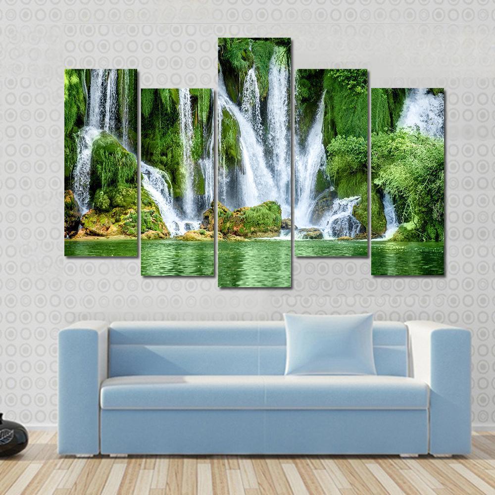 Kravica Waterfall Canvas Wall Art-5 Pop-Gallery Wrap-47" x 32"-Tiaracle