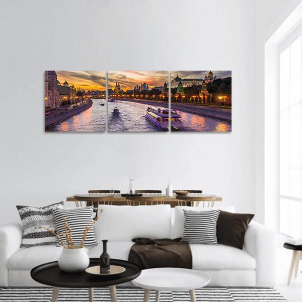 Kremlin &amp; Moscow River Panoramic Canvas Wall Art-3 Piece-25" x 08"-Tiaracle