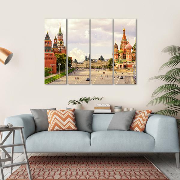 Kremlin &amp; Cathedral Of St Basil Canvas Wall Art-4 Horizontal-Gallery Wrap-34" x 24"-Tiaracle