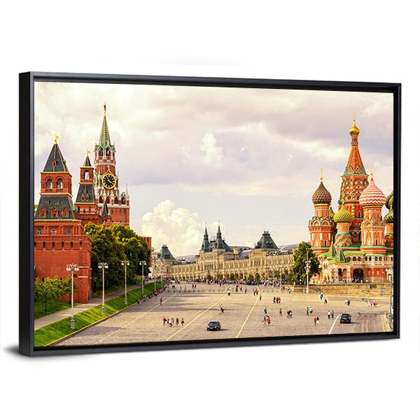 Kremlin &amp; Cathedral Of St Basil Canvas Wall Art-3 Horizontal-Gallery Wrap-25" x 16"-Tiaracle