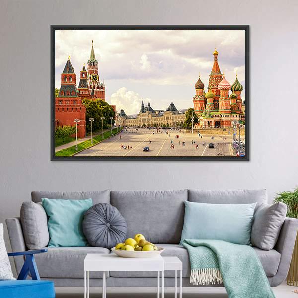 Kremlin &amp; Cathedral Of St Basil Canvas Wall Art-3 Horizontal-Gallery Wrap-25" x 16"-Tiaracle