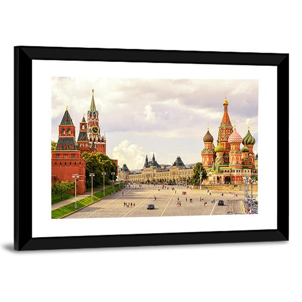 Kremlin &amp; Cathedral Of St Basil Canvas Wall Art-3 Horizontal-Gallery Wrap-25" x 16"-Tiaracle