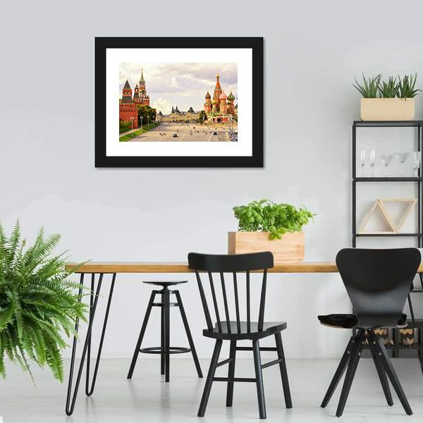 Kremlin &amp; Cathedral Of St Basil Canvas Wall Art-3 Horizontal-Gallery Wrap-25" x 16"-Tiaracle