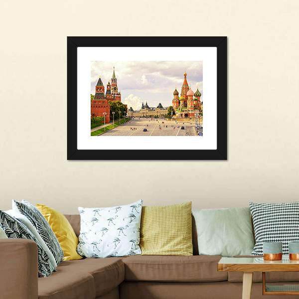 Kremlin &amp; Cathedral Of St Basil Canvas Wall Art-3 Horizontal-Gallery Wrap-25" x 16"-Tiaracle