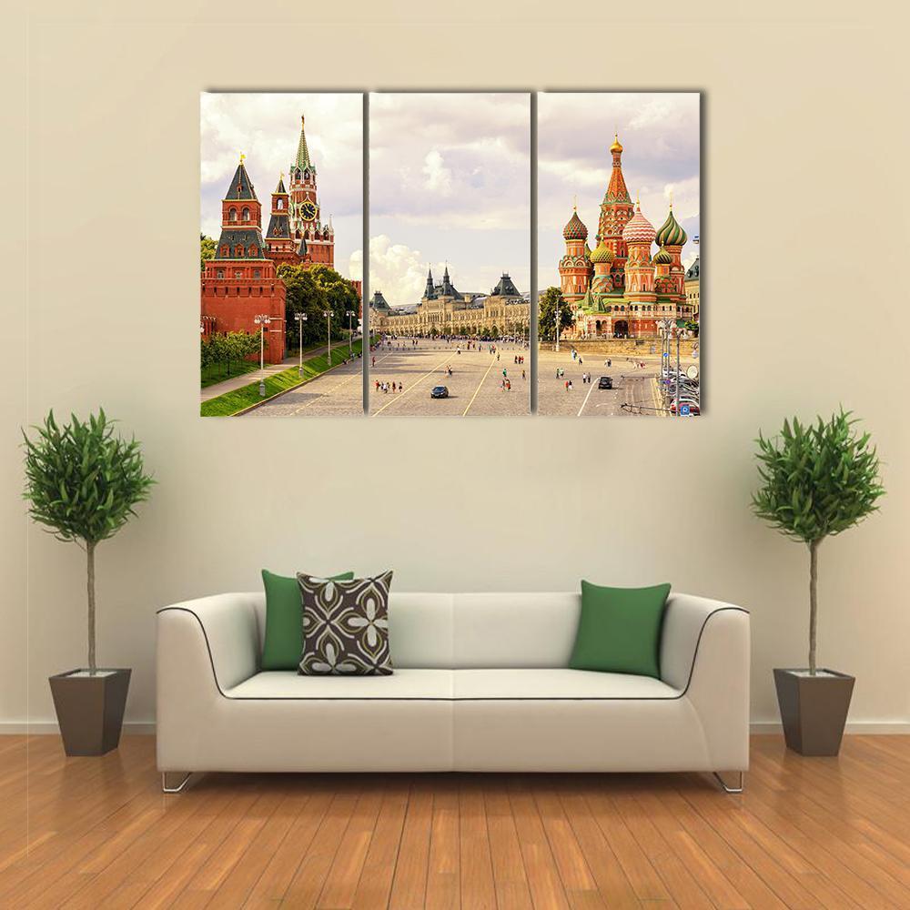 Kremlin & Cathedral Of St Basil Canvas Wall Art-5 Pop-Gallery Wrap-47" x 32"-Tiaracle