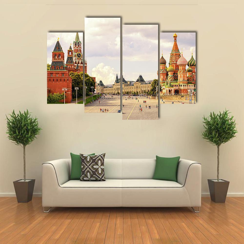 Kremlin & Cathedral Of St Basil Canvas Wall Art-4 Pop-Gallery Wrap-50" x 32"-Tiaracle