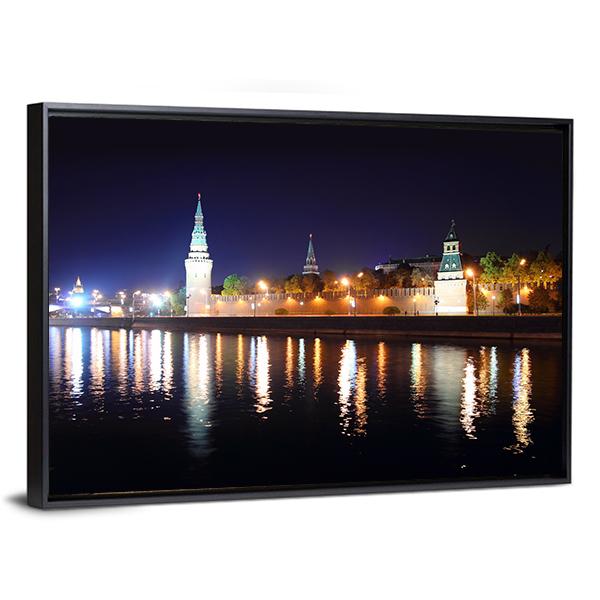 Kremlin From River At Night Canvas Wall Art-3 Horizontal-Gallery Wrap-25" x 16"-Tiaracle