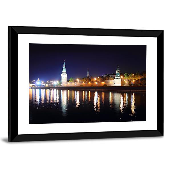 Kremlin From River At Night Canvas Wall Art-3 Horizontal-Gallery Wrap-25" x 16"-Tiaracle