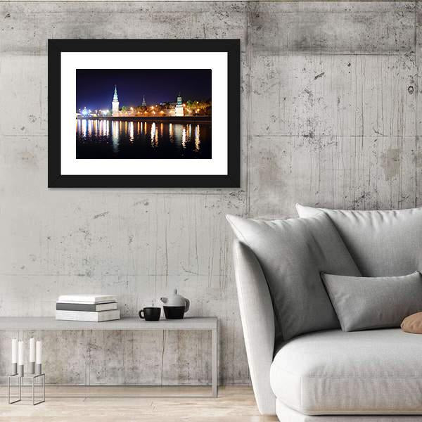 Kremlin From River At Night Canvas Wall Art-5 Horizontal-Gallery Wrap-22" x 12"-Tiaracle