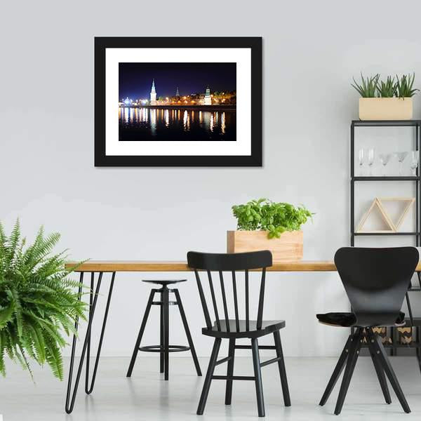 Kremlin From River At Night Canvas Wall Art-3 Horizontal-Gallery Wrap-25" x 16"-Tiaracle