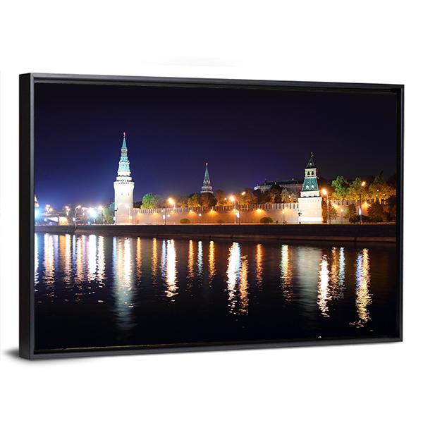 Kremlin From River At Night Canvas Wall Art-5 Horizontal-Gallery Wrap-22" x 12"-Tiaracle