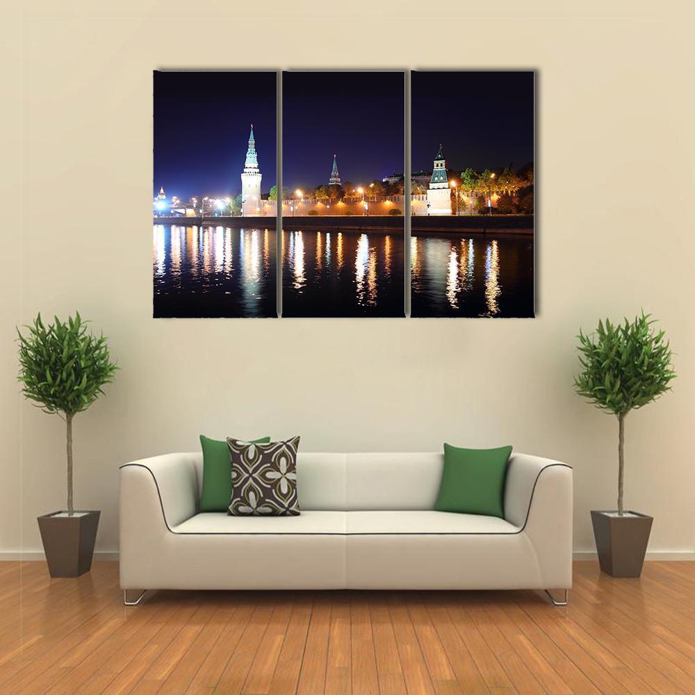 Kremlin From River At Night Canvas Wall Art-3 Horizontal-Gallery Wrap-37" x 24"-Tiaracle