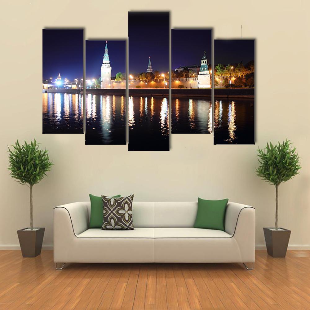 Kremlin From River At Night Canvas Wall Art-5 Pop-Gallery Wrap-47" x 32"-Tiaracle