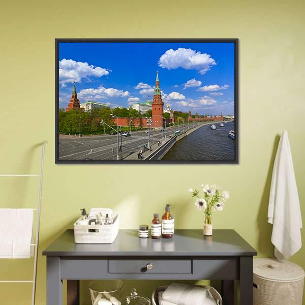 Kremlin In Moscow Canvas Wall Art-1 Piece-Floating Frame-24" x 16"-Tiaracle