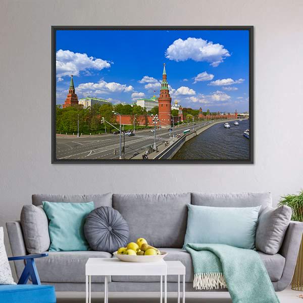 Kremlin In Moscow Canvas Wall Art-3 Horizontal-Gallery Wrap-25" x 16"-Tiaracle