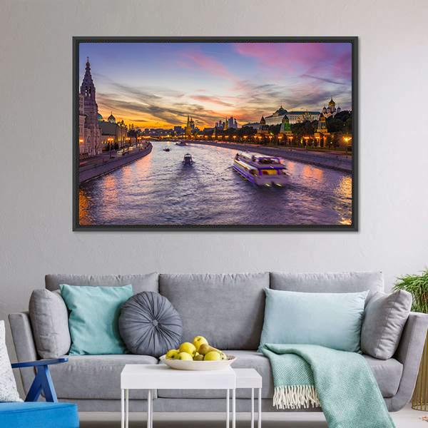 Kremlin &amp; Moscow River Panoramic Canvas Wall Art-1 Piece-36" x 12"-Tiaracle