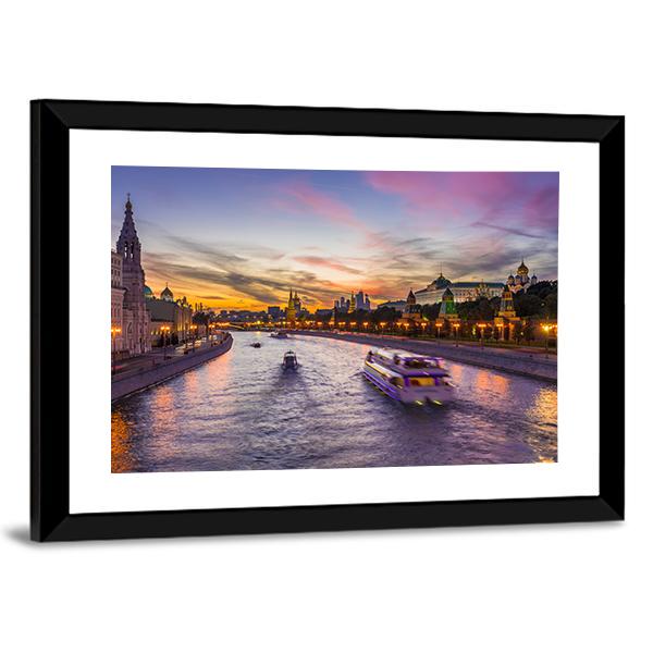 Kremlin &amp; Moscow River Panoramic Canvas Wall Art-1 Piece-36" x 12"-Tiaracle