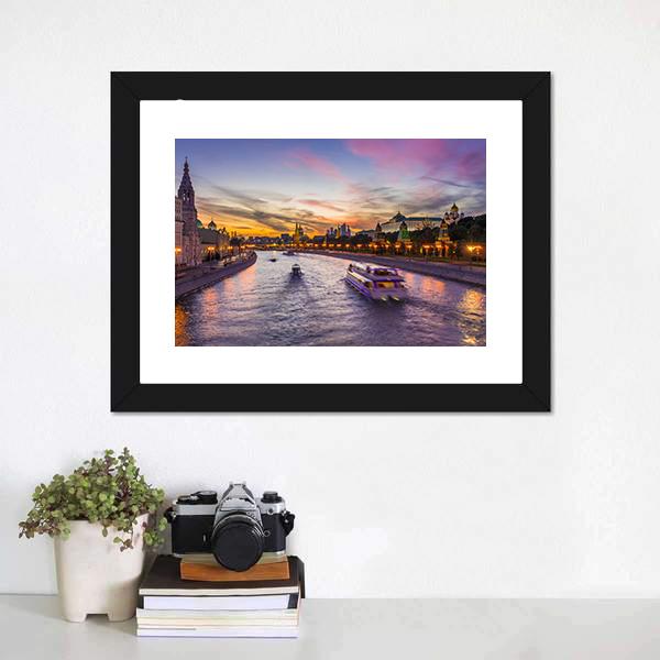 Kremlin & Moscow River Panoramic Canvas Wall Art-1 Piece-36" x 12"-Tiaracle