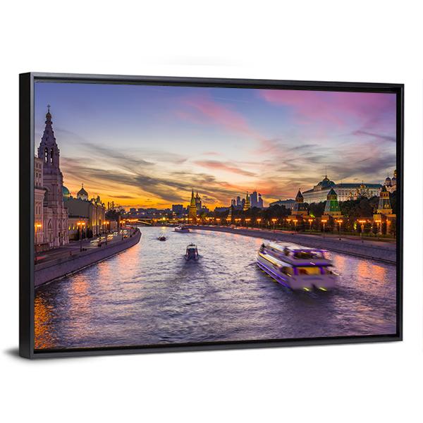 Kremlin &amp; Moscow River Panoramic Canvas Wall Art-1 Piece-36" x 12"-Tiaracle