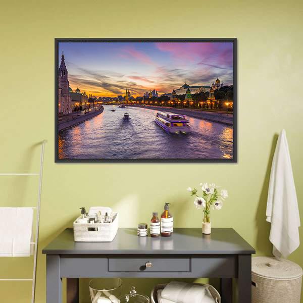 Kremlin &amp; Moscow River Panoramic Canvas Wall Art-1 Piece-36" x 12"-Tiaracle