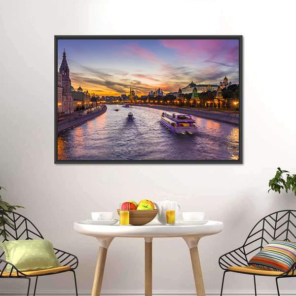 Kremlin &amp; Moscow River Panoramic Canvas Wall Art-1 Piece-36" x 12"-Tiaracle